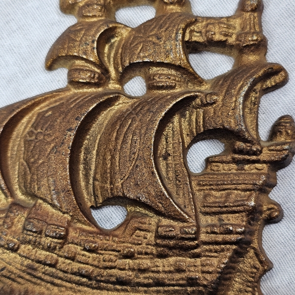 Vintage Brass Ship Nautical Bookend Pair Embossed "501" 4.25"H 4.5"L Metal Decor - Picture 11 of 14